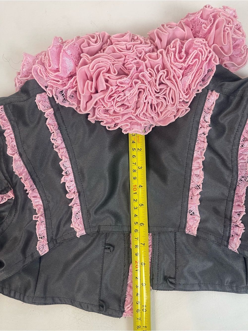 Bye Bambi Gray Pink Ruffle Cropped Bolero Jacket AU 8 US 4 Y2K - Picture 10 of 11